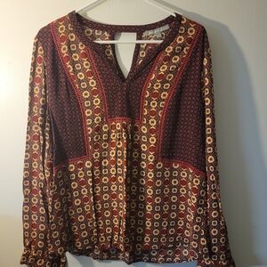 Daniel Rainn Red and Cream Patterned Blouse